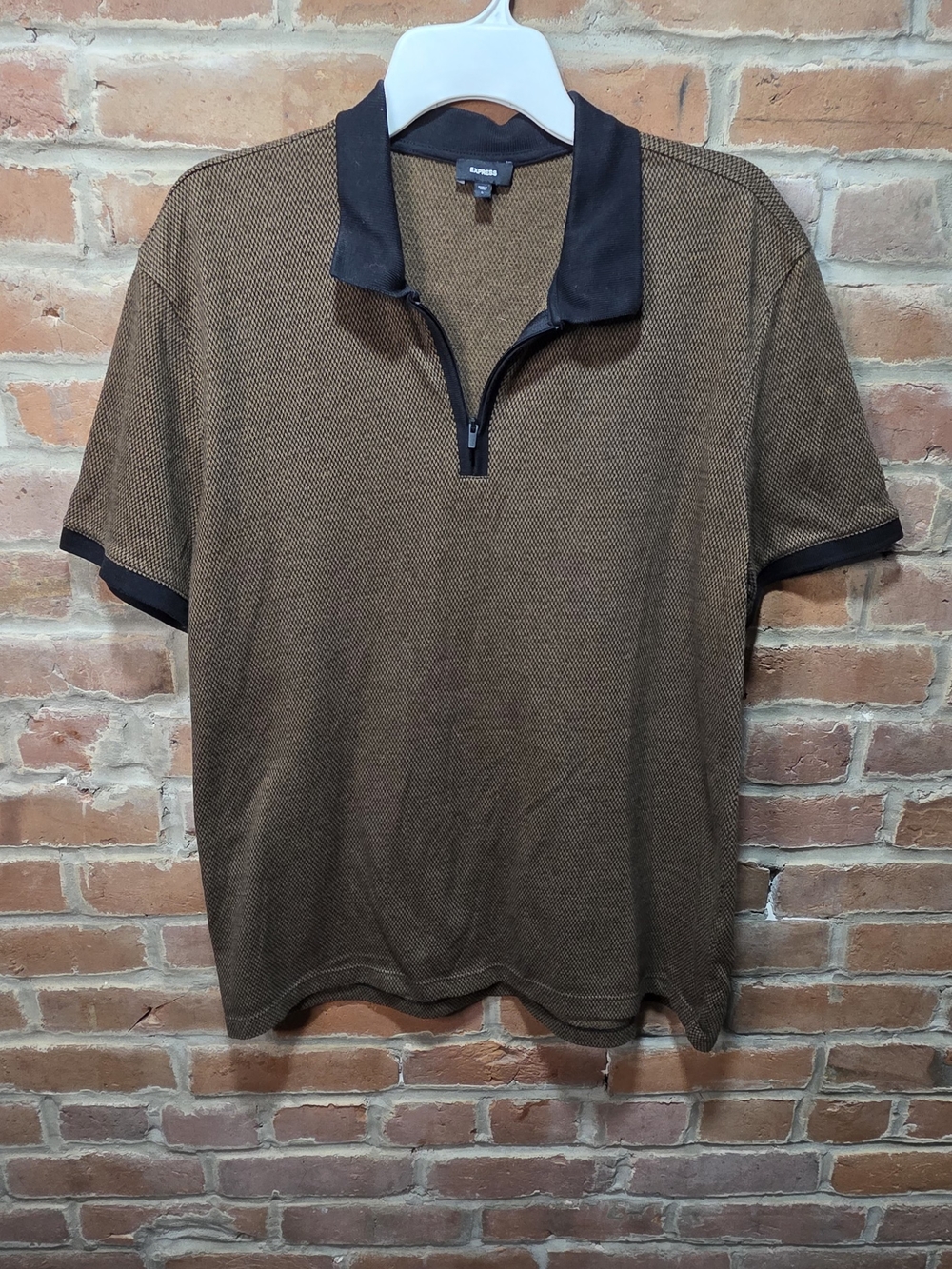 Men's Brown Short Sleeve Zip Polo Shirt -